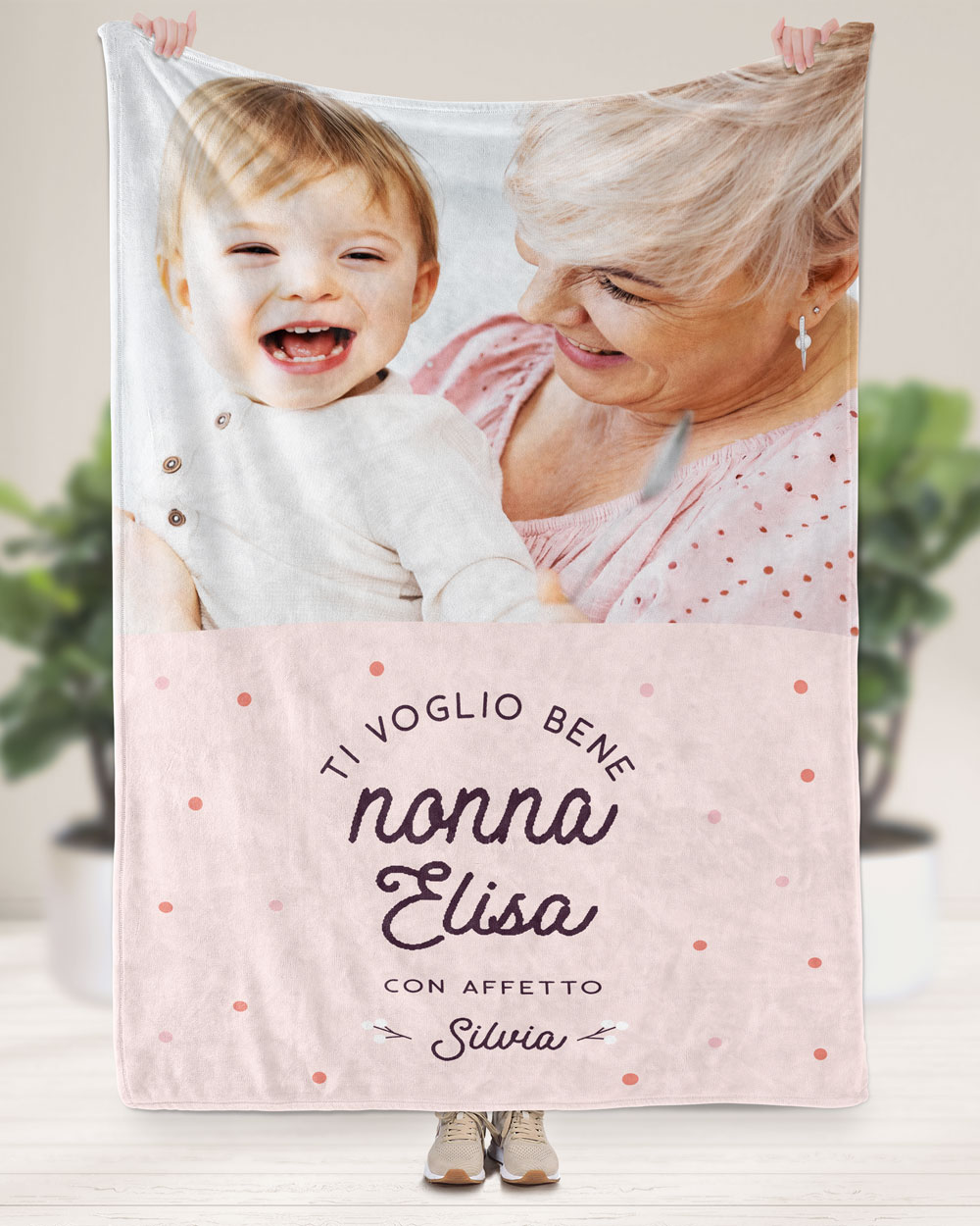 Plaid Coperta in Pile Rosa a Pois Personalizzata con Foto e Dedica - Idea  Regalo per la Nonna, Festa dei Nonni