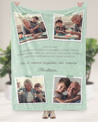 Coperta Morbida In Flanella "To My Best Grandpa" - Regalo Per Nonno - Design Con Cane - 203 X 152 Cm - Morbida E Calda