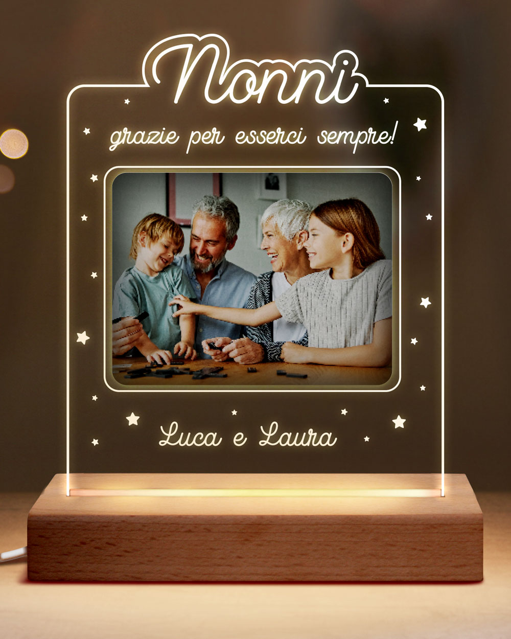 Lampada a Led Placca in Plexiglass Nonni Personalizzata con Foto