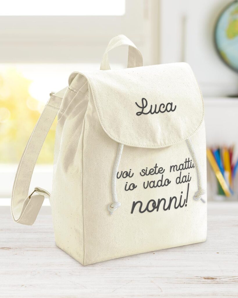 LolaPix Borsa Snack Per Bambini Personalizzata Con Nome - Zaino In Corda In Poliestere 195g/m² - 30x23 Cm, Fatto A Mano In Spagna