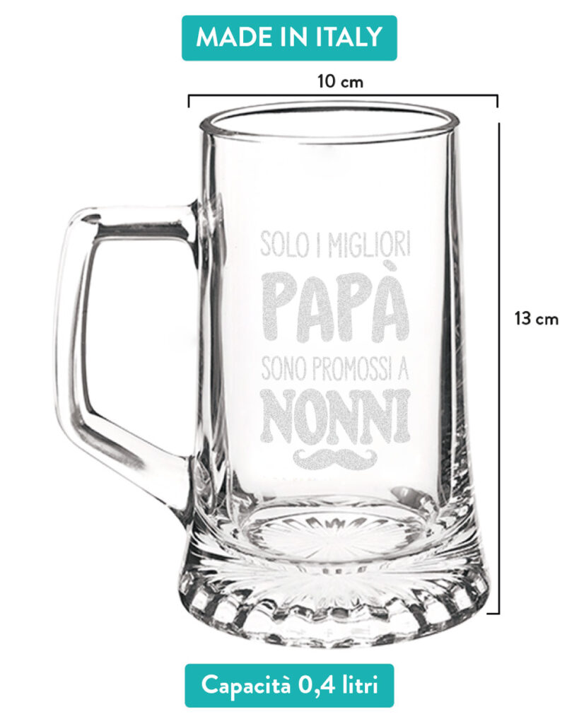 Boccale Da Birra 50 Cl Per Festa Del Papà - Con Incisione "Solo I Migliori Papà Diventano Nonni" - Idea Regalo Originale