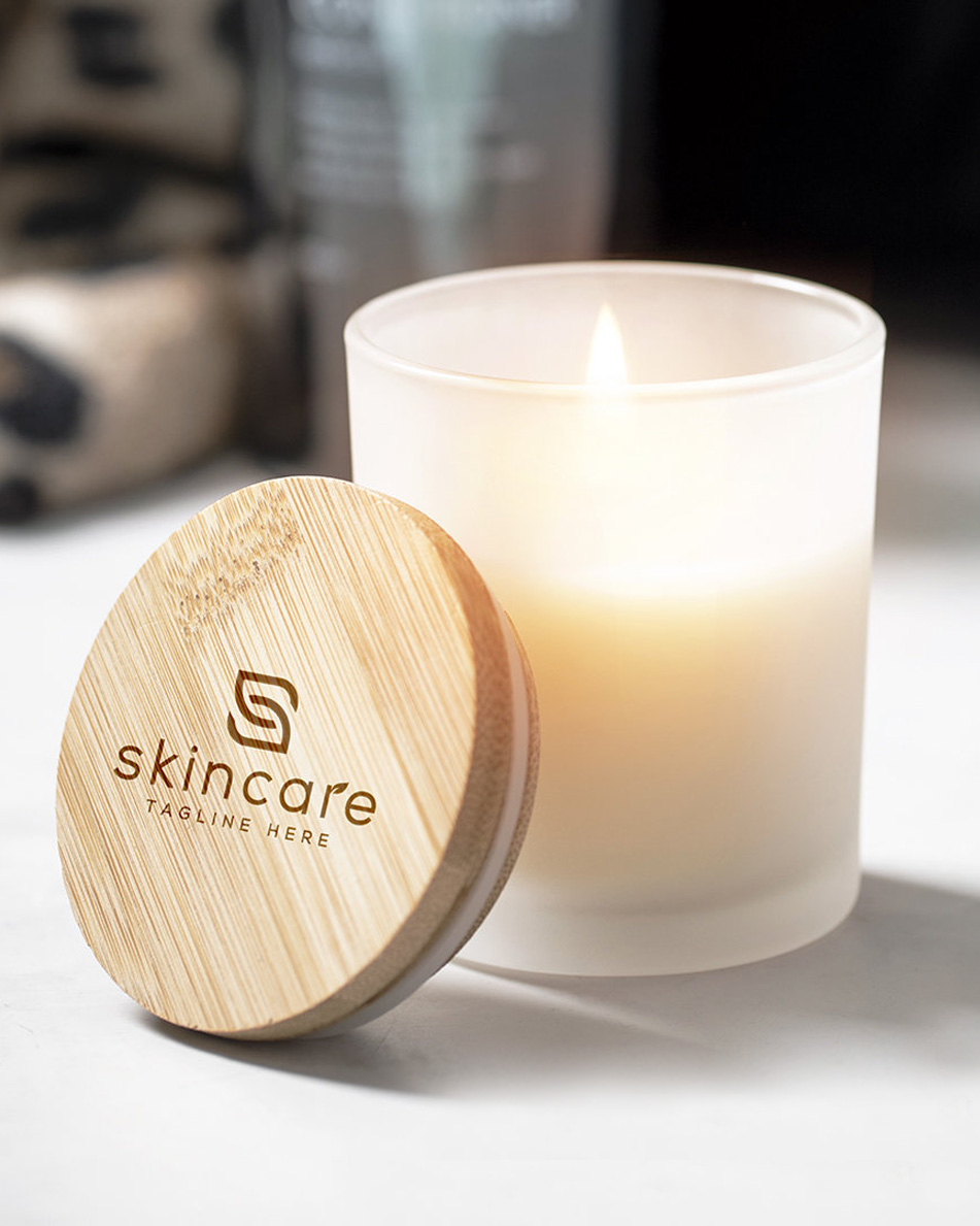 Candela Aromatica con Tappo in Legno di Bambù e Logo Regalo Aziendale  Business per Natale Gadget Personalizzato Anche Piccole Tirature