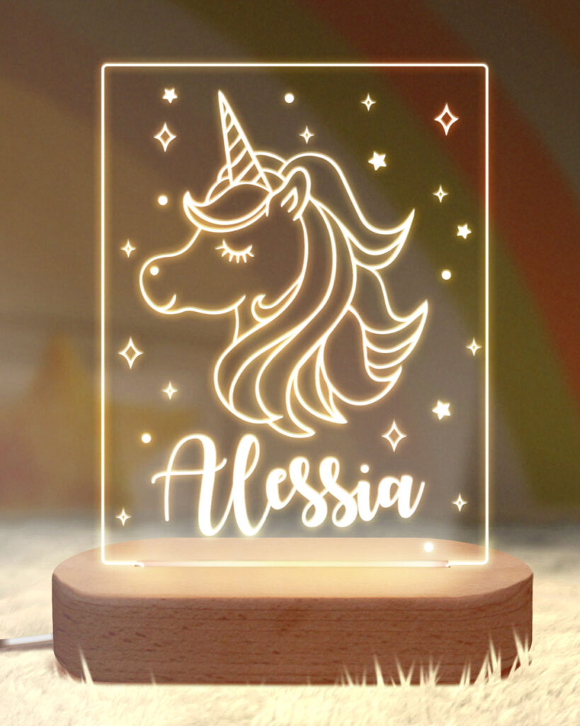 Lampada a Led Placca in Plexiglass Personalizzata con Nome e Unicorno –  Idea Regalo Bambina