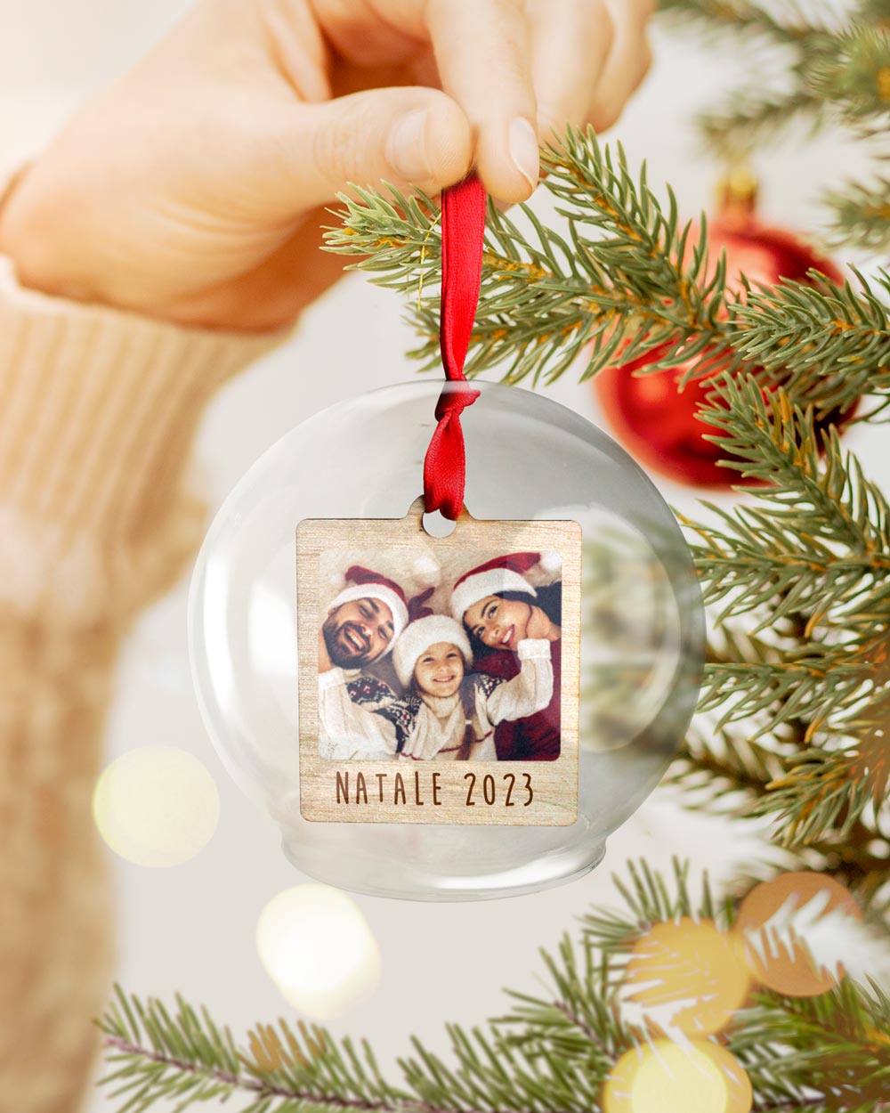 Palla di Neve in Vetro Personalizzata con Targhetta Foto e Frase Incisa -  Decorazione, Idea Regalo di Natale per la Famiglia