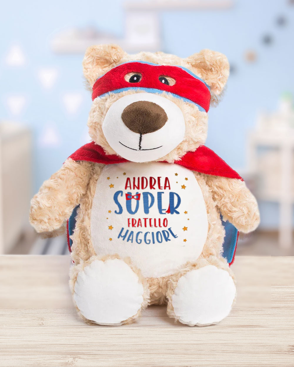 Peluche Personalizzato Super Orso per Regalo Fratello Maggiore all'Arrivo  del Fratellino