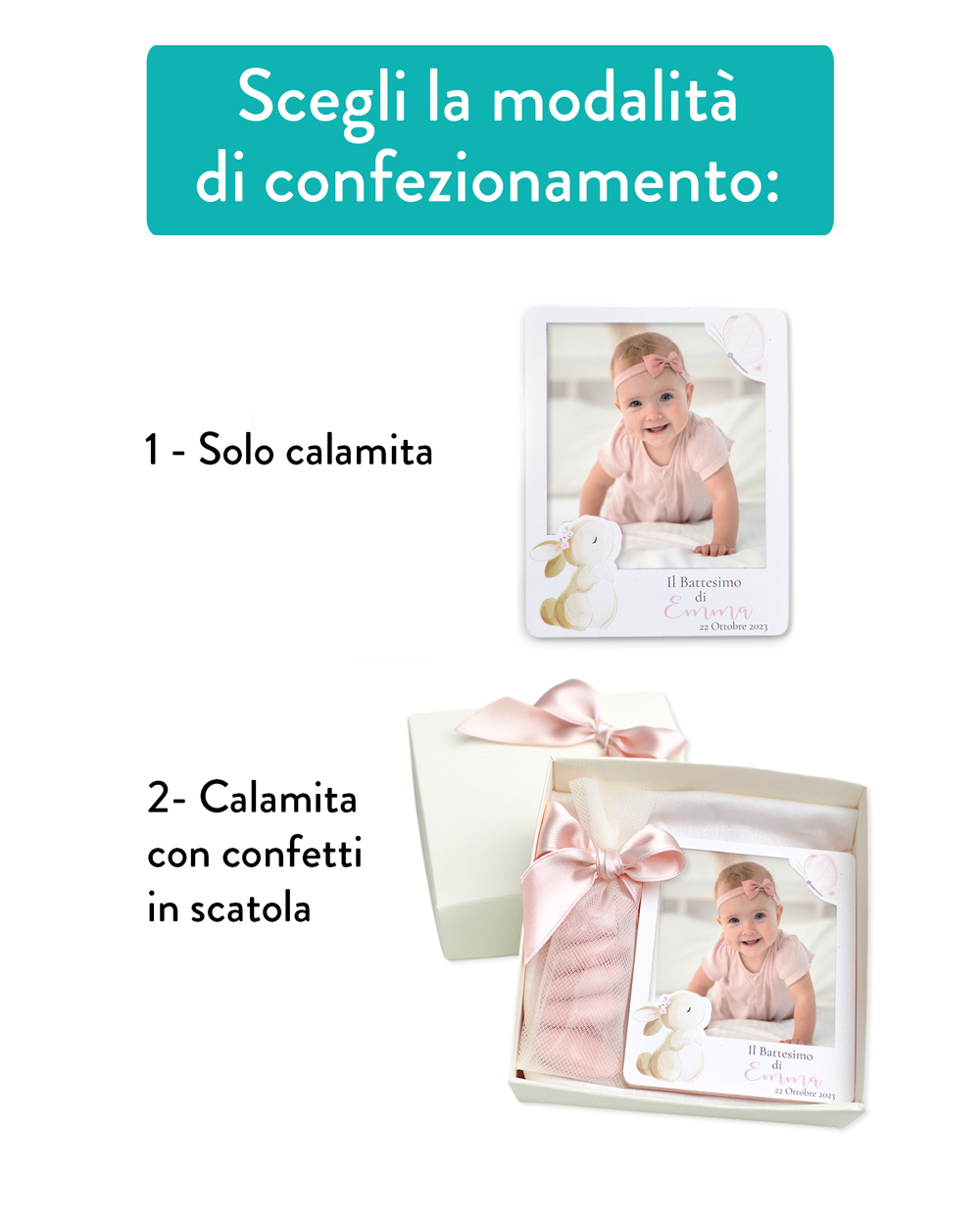 Calamita in Stile Polaroid Personalizzata con Nome, Data e Evento - Idea  Bomboniera per Battesimo, Nascita Bambina