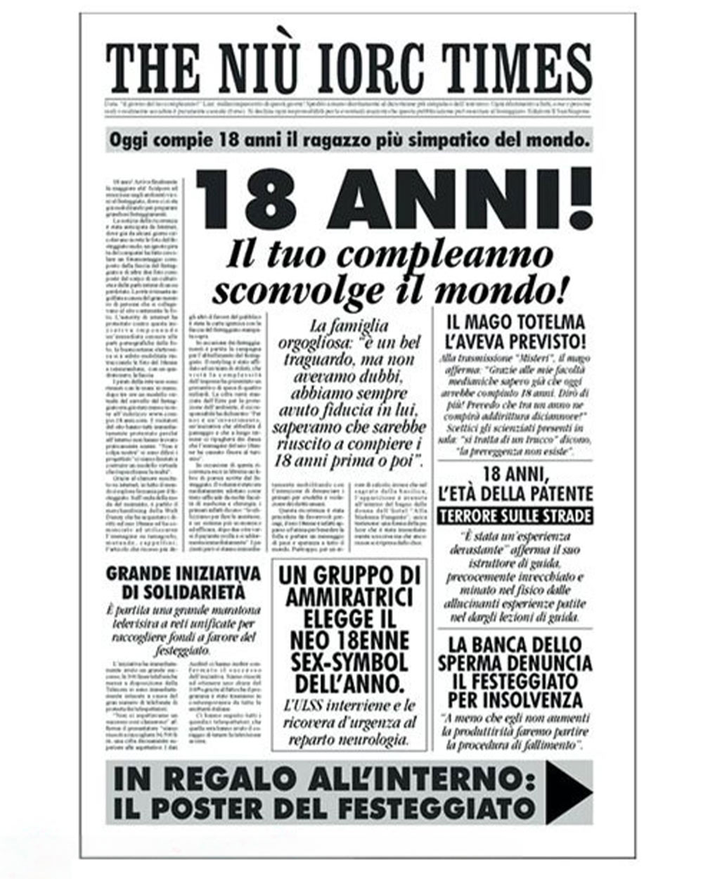 Finta Pagina di Giornale Auguri 18 Anni Lui – Idea Regalo Divertente per  Compleanno Amico