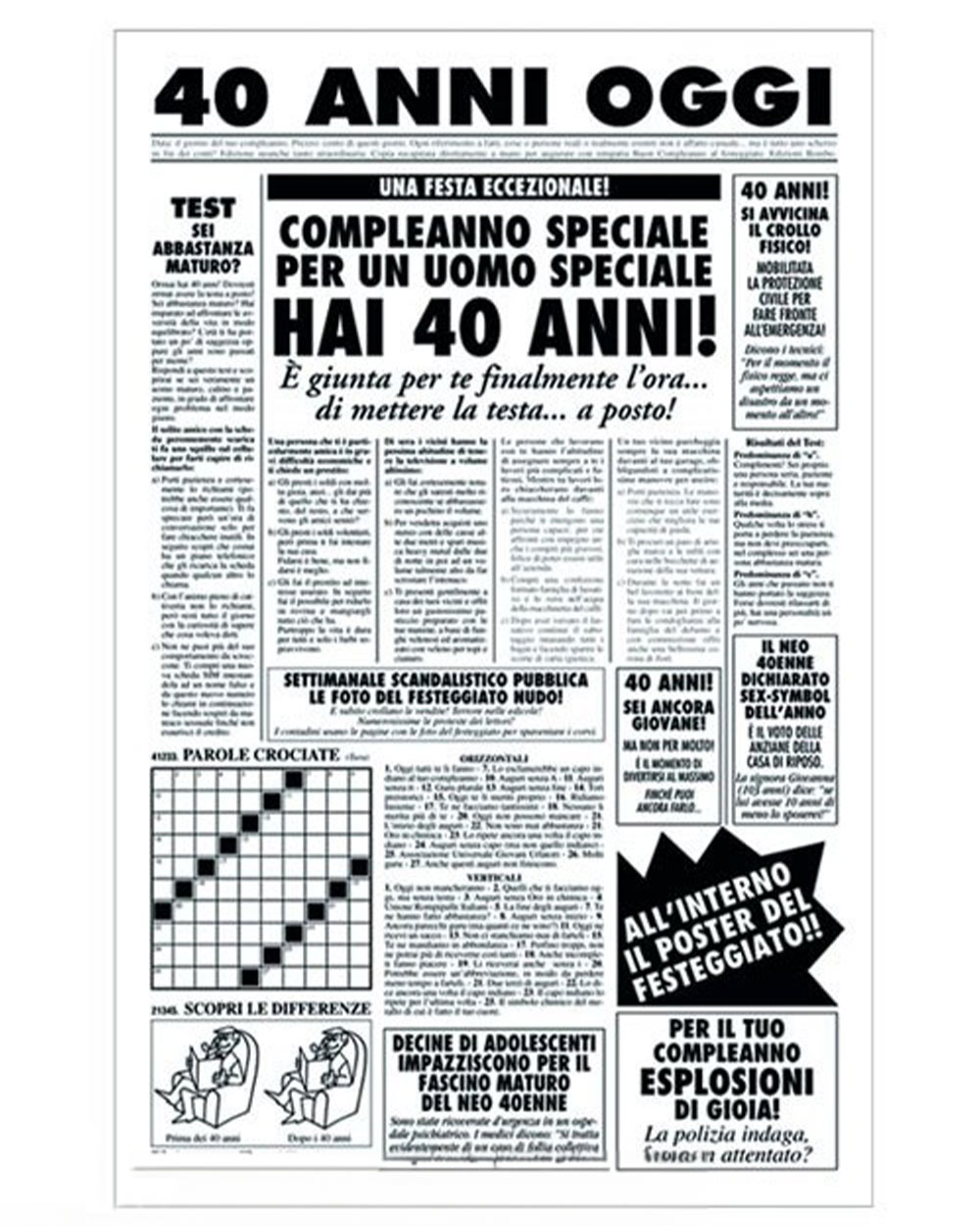 Finta Pagina di Giornale con Auguri Compleanno Speciale 40 anni Lui - Idea  Regalo Divertente per Compleanno Lui, 40 anni