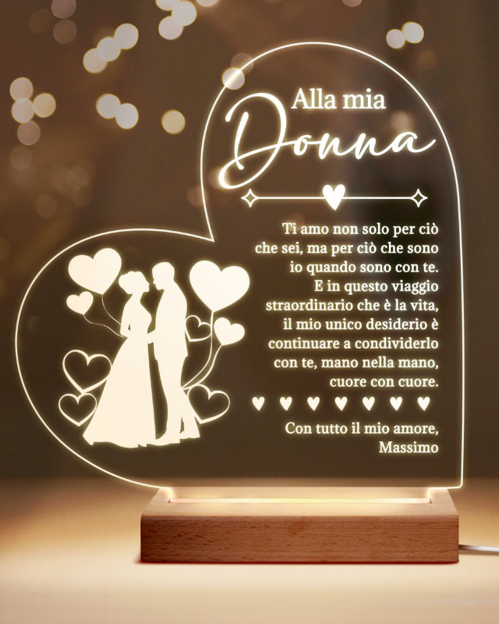 Lampada a Led Placca in Plexiglass a Cuore Mr. & Mrs