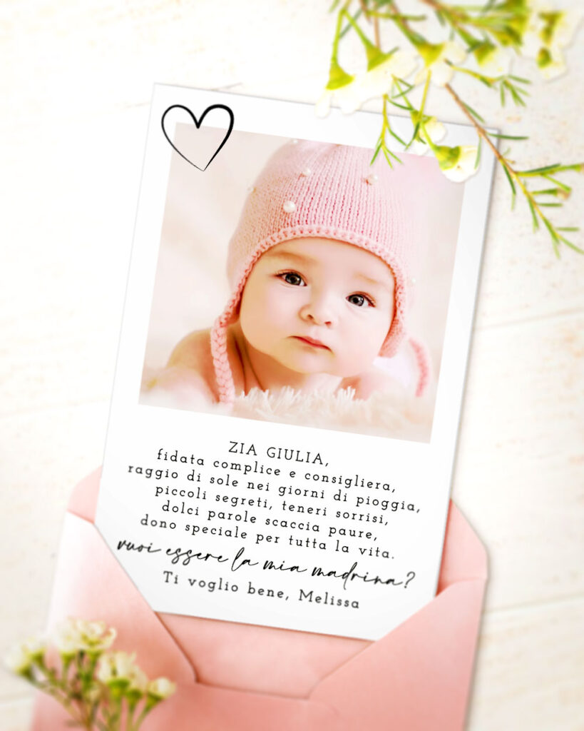 Significato Di Madrina Di Battesimo Cartolina Personalizzata con Nome, Dedica e Foto " Vuoi Essere la Mia