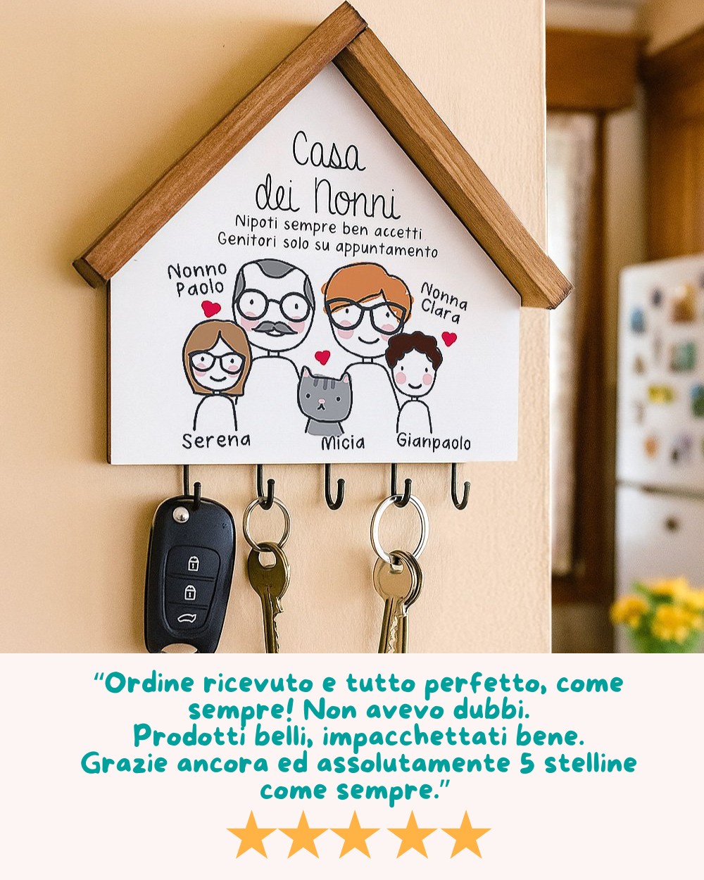 Casetta Appendichiavi in Legno "Casa dei Nonni" Personalizzata con Omini e Dedica - Idea Regalo per i Nonni, Festa dei Nonni - immagine 7