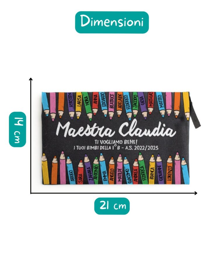 Pochette astuccio regalo personalizzato per la maestra, con fiori e nome