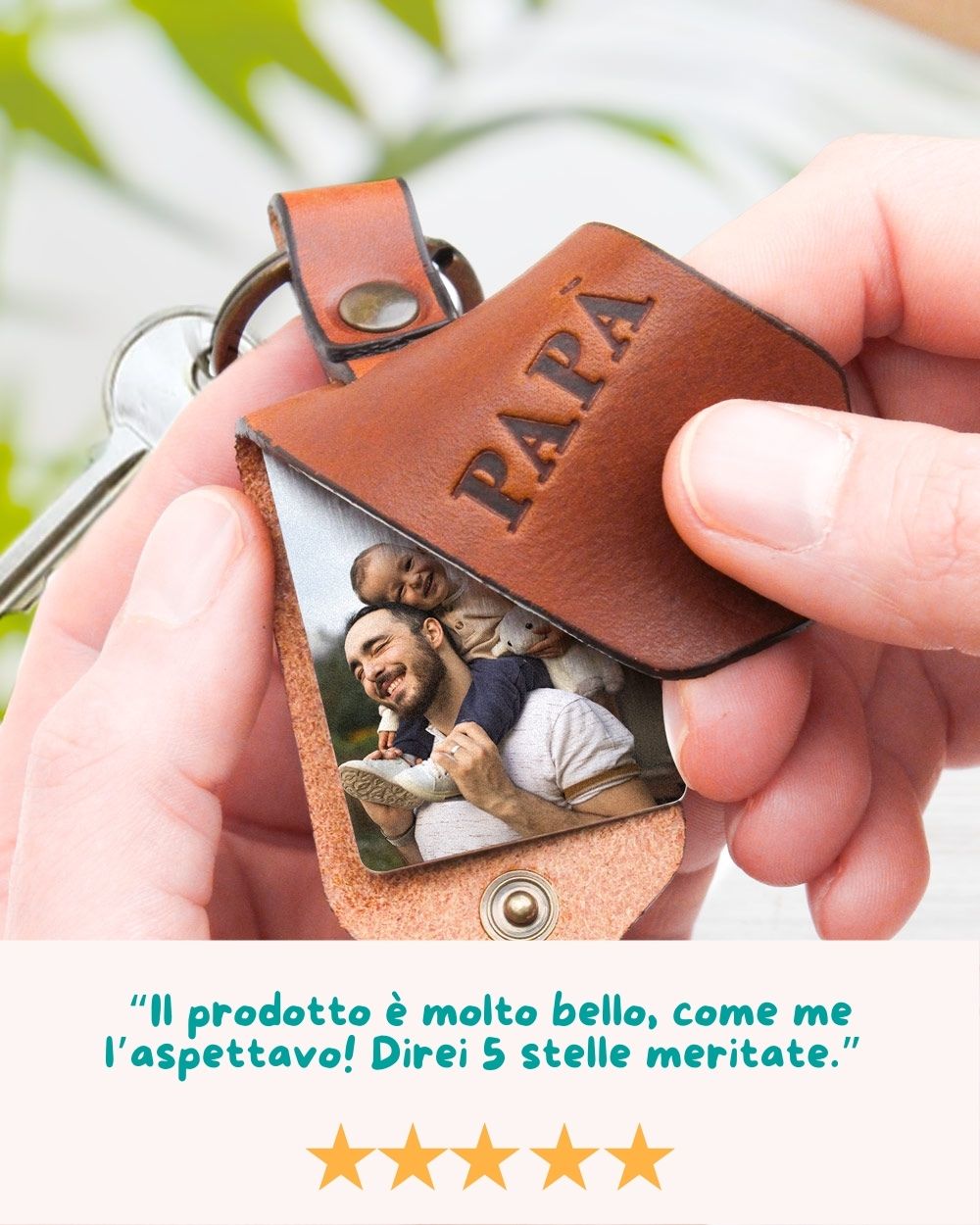 FABACH Portachiavi In Pelle Per Papà Con Anelli Intercambiabili - Regalo Con Incisione 'Papà' In Confezione Regalo