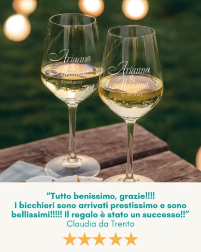 Coppia di Calici da Vino Personalizzati con Nomi e Data in Corsivo - Idea Regalo per Anniversario, Matrimonio - immagine 12