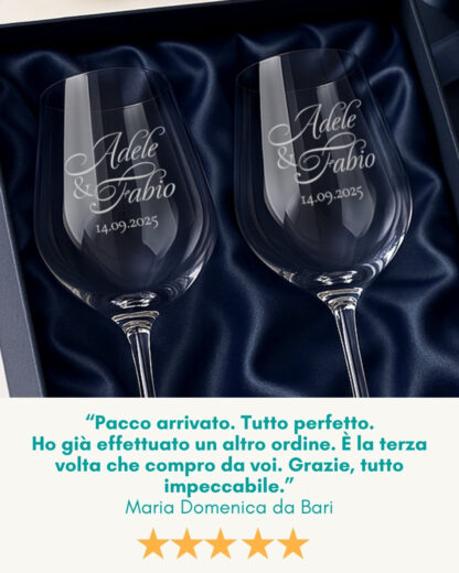 Coppia di Calici da Vino Personalizzati con Nomi e Data in Corsivo - Idea Regalo per Anniversario, Matrimonio - immagine 18