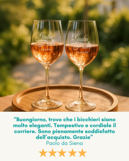 Coppia di Calici da Vino Personalizzati con Nomi e Data in Corsivo - Idea Regalo per Anniversario, Matrimonio - immagine 20