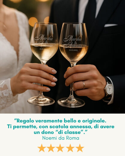 Coppia di Calici da Vino Personalizzati con Nomi e Data in Corsivo - Idea Regalo per Anniversario, Matrimonio - immagine 21