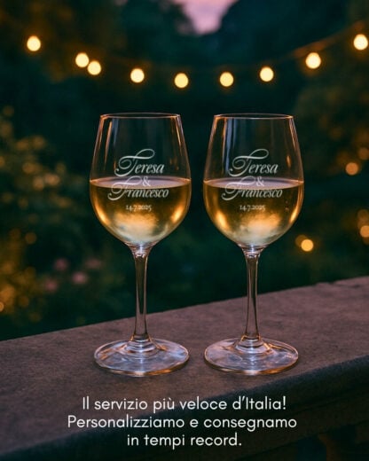 Coppia di Calici da Vino Personalizzati con Nomi e Data in Corsivo - Idea Regalo per Anniversario, Matrimonio - immagine 11