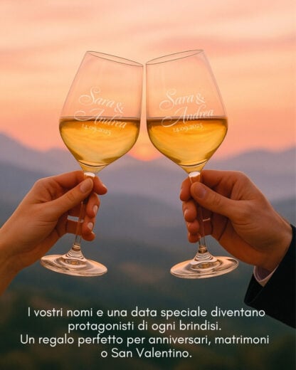 Coppia di Calici da Vino Personalizzati con Nomi e Data in Corsivo - Idea Regalo per Anniversario, Matrimonio - immagine 9