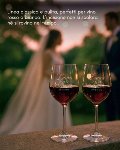 Coppia di Calici da Vino Personalizzati con Nomi e Data in Corsivo - Idea Regalo per Anniversario, Matrimonio - immagine 10