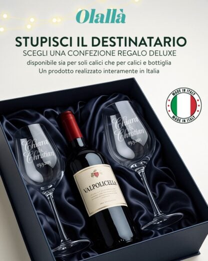 Coppia di Calici da Vino Personalizzati con Nomi e Data in Corsivo - Idea Regalo per Anniversario, Matrimonio - immagine 6