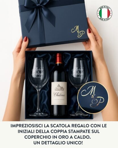 Coppia di Calici da Vino Personalizzati con Nomi e Data in Corsivo - Idea Regalo per Anniversario, Matrimonio - immagine 7