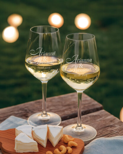Coppia di Calici da Vino Personalizzati con Nomi e Data in Corsivo - Idea Regalo per Anniversario, Matrimonio - immagine 29