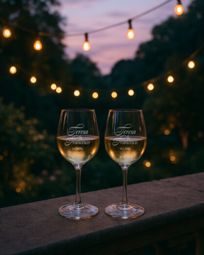 Coppia di Calici da Vino Personalizzati con Nomi e Data in Corsivo - Idea Regalo per Anniversario, Matrimonio - immagine 14