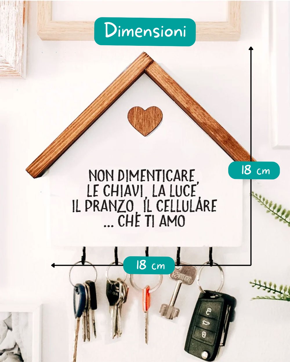 Portachiavi In Legno A Forma Di Casa Per Coppia E Famiglia – 4 Posti Bianco/legno, Regalo Originale Per Natale E San Valentino