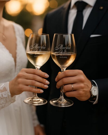 Coppia di Calici da Vino Personalizzati con Nomi e Data in Corsivo - Idea Regalo per Anniversario, Matrimonio - immagine 3