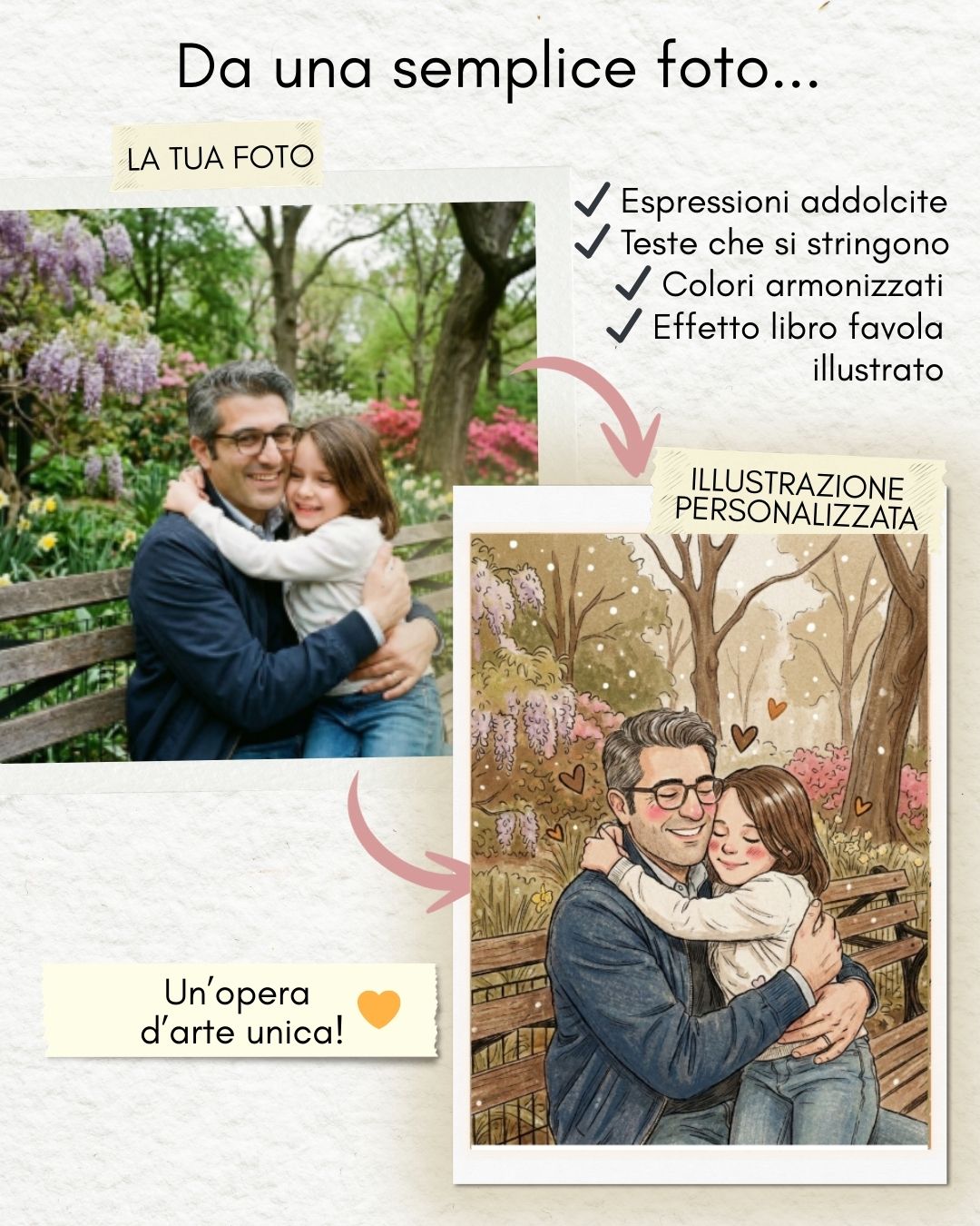 Illustrazione effetto fumetto stile libro bambini regalo per il papà personalizzato