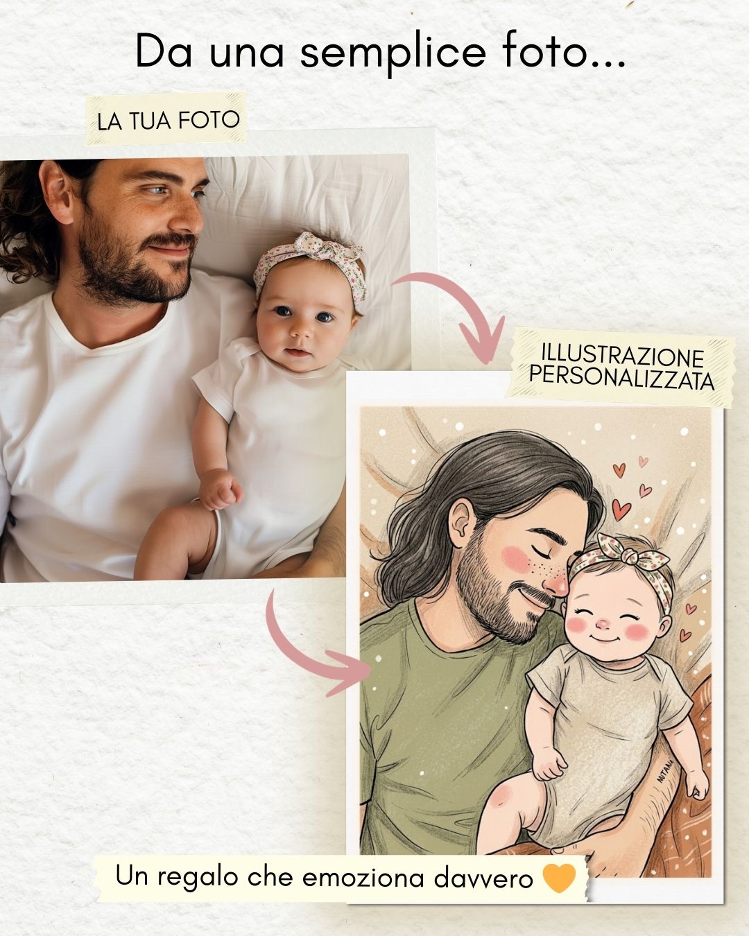 Illustrazione personalizzata papà e figlio stile libro favola per bambini