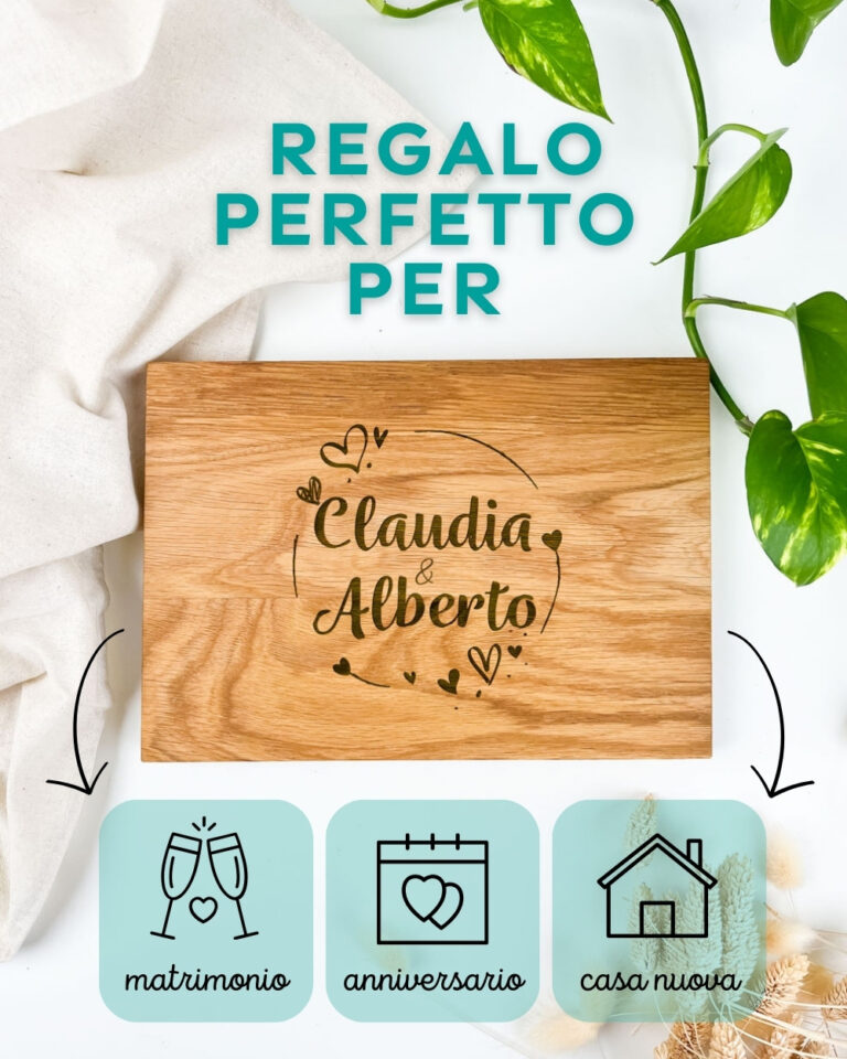Tagliere In Legno D'Ulivo Personalizzato Con Incisione E Scanalatura – Regalo Rustico Unico 45-49 Cm