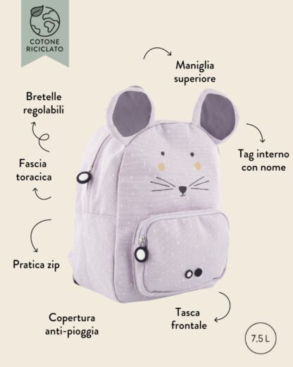 Zainetto con Topolina Mrs Mouse Personalizzato con Nome Ricamato - Idea Regalo Bambina, Asilo e Scuola, Ritorno a Scuola - immagine 5