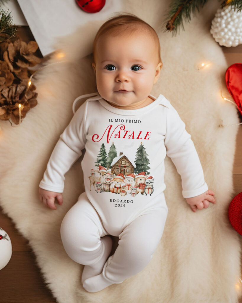 Fashwork Body Neonato Personalizzato 'Caro Papà - Il Mio Primo Natale', Divertente Body Natalizio In Cotone 100%, Idea Regalo Originale Per Bimbo O Bimba