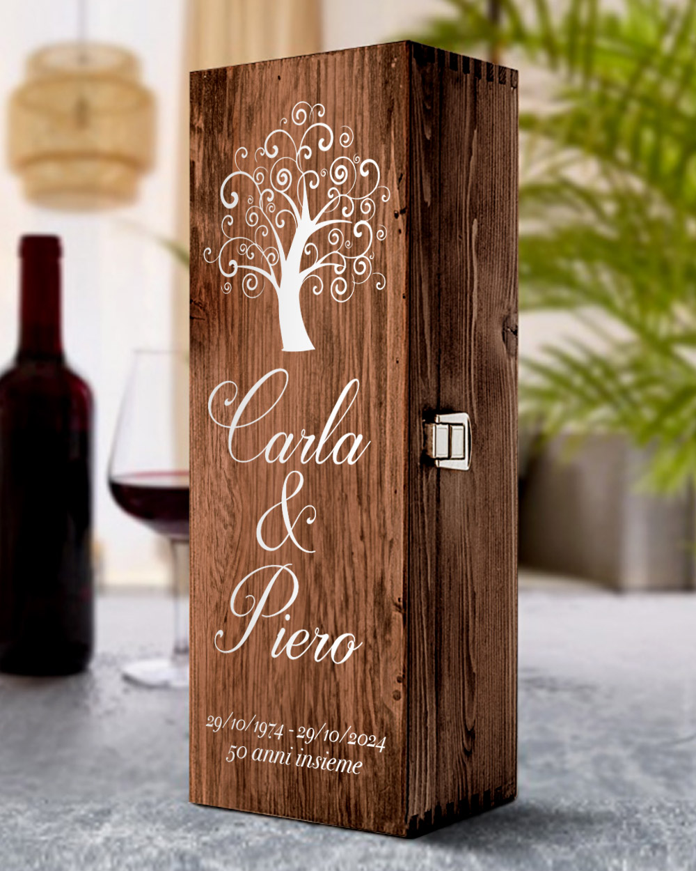 Creative Deco Cantinetta Portabottiglie Personalizzata In Legno – 24x16x30 Cm, Per 6 Bottiglie, Regalo Inciso Con Testo E Foto