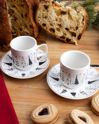 Set di Tazzine Natalizie con Decori neri ed Oro