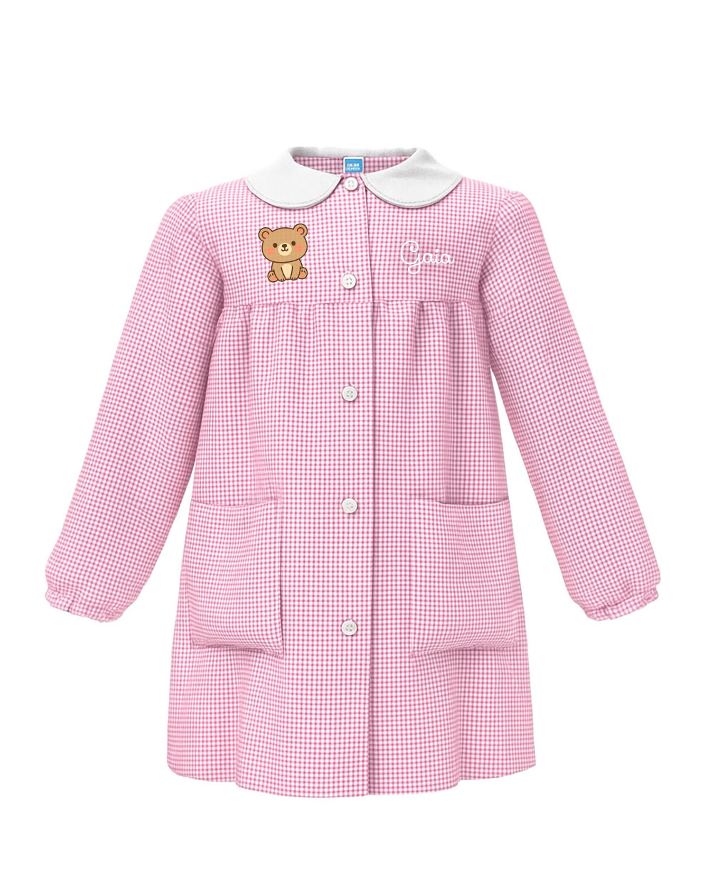 Grembiule Personalizzato Per Asilo D&Vlab: Bimba Quadretti Rosa Con Nome E Ballerina - Made In Italy 3-7 Anni