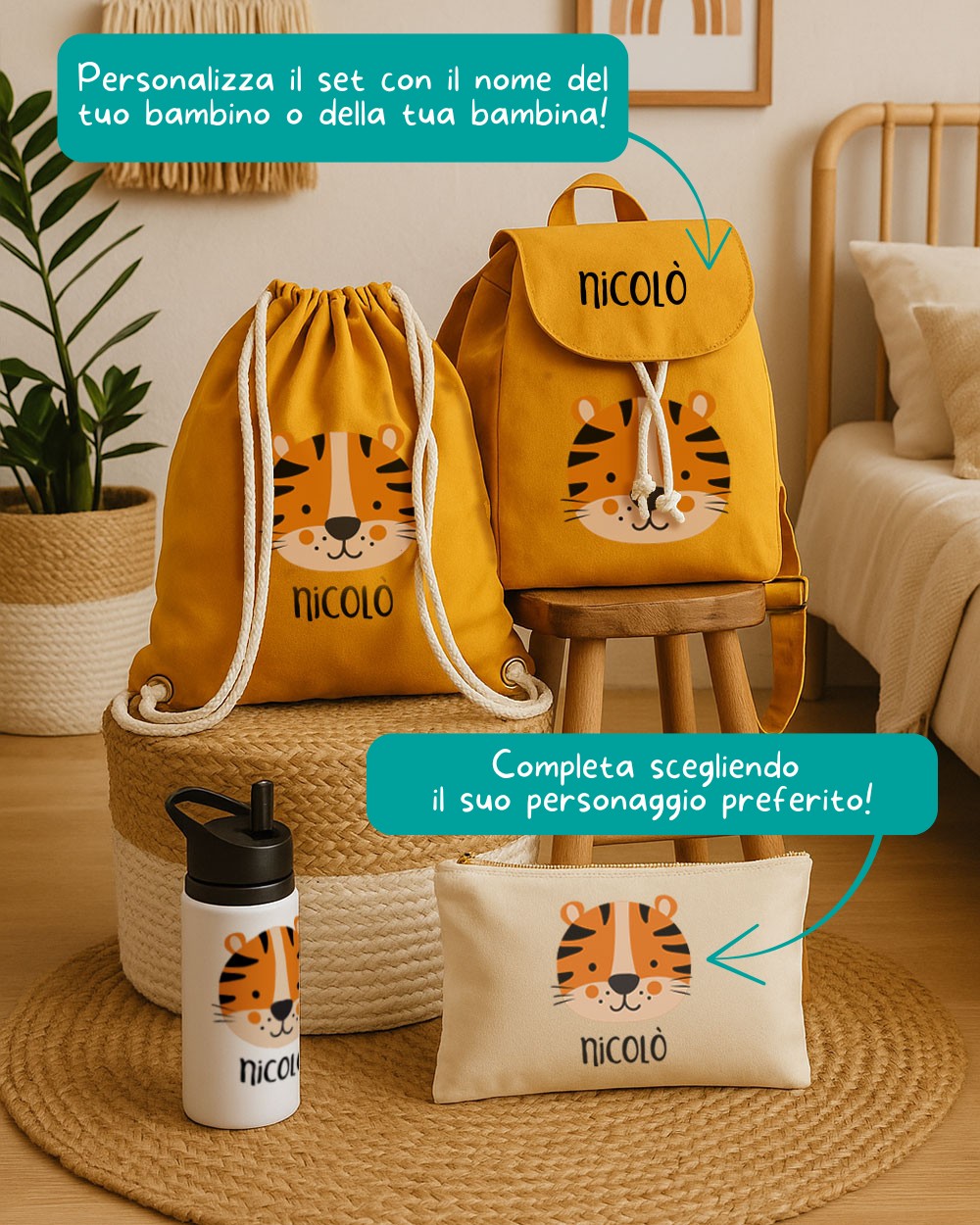 set asilo personalizzato idea regalo primo giorno scuola bambini