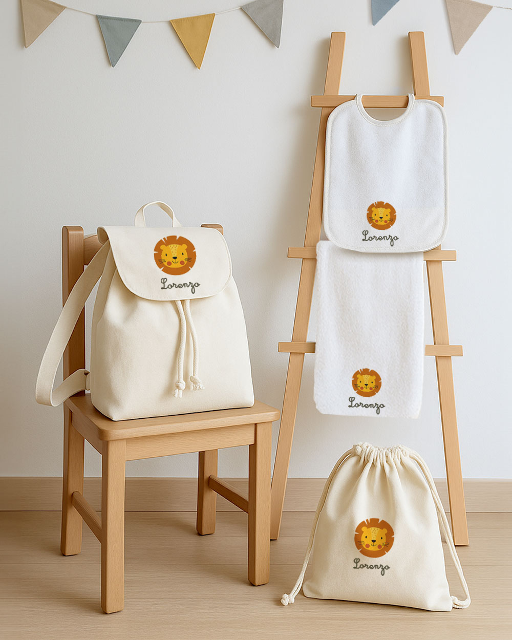 Set Asilo 4 Pezzi Personalizzato Stampa Animaletto Ricamato