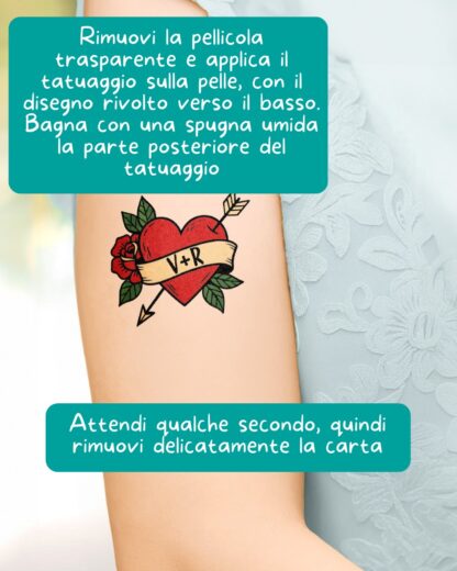 Tatuaggio Temporaneo Personalizzato con Cuore e Iniziali - Idea Regalo, Accessorio, Gadget Divertente Matrimonio, Addio al Nubilato - immagine 3
