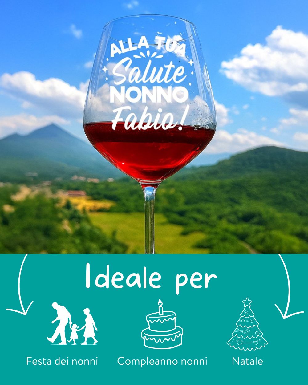 bubbleshirt Calice da Vino Incisione Nonno Personalizzabile con Il Nome