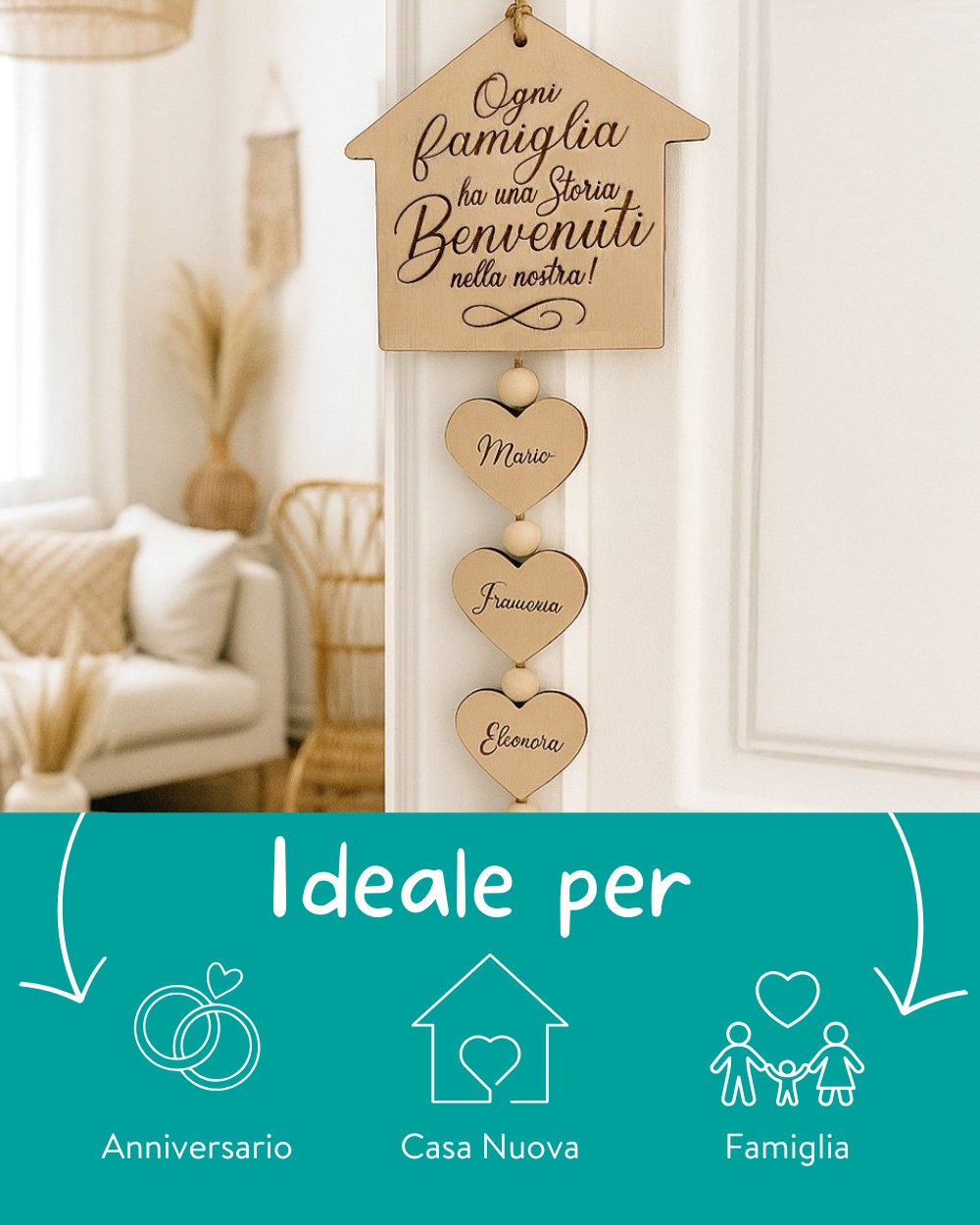Targa A Forma Di Cuore 'Friends Become Family' – Decorazione Parete In MDF Con Spago Rustico 10x9 Cm - 5
