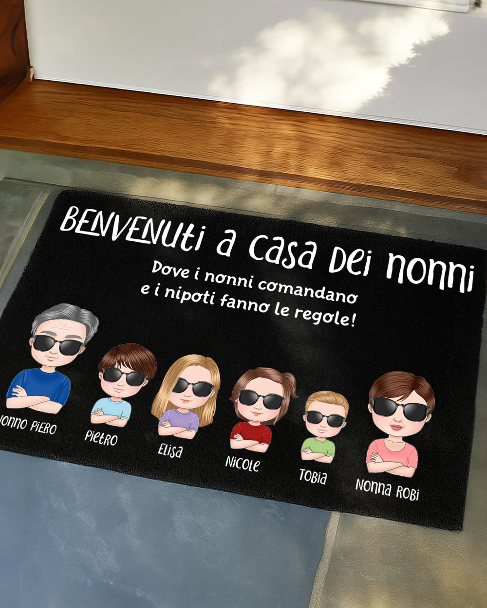 Zerbino Nero “I Nipoti Hanno Sempre Ragione” Personalizzato con Ritratto Nonni e Nipoti e Frase – Idea Regalo Nonni, Festa dei Nonni