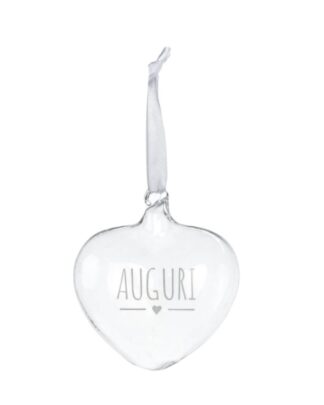 Cuore in Vetro Soffiato con Scritta "AUGURI" – Decorazione Elegante da Appendere