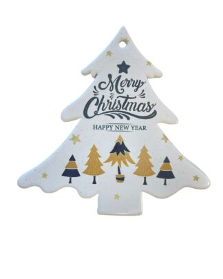 Decorazione Natalizia a Forma di Albero “ Merry Christmas, Happy New Year” – Ceramica 20 cm