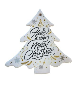 Decorazione Natalizia a Forma di Albero “Have a Very Merry Christmas” – Ceramica 20 cm