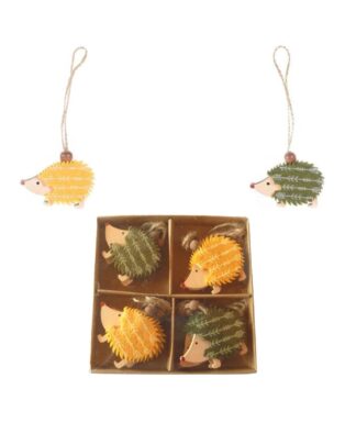 Set 4 Decorazioni Riccio in Legno e Feltro da Appendere