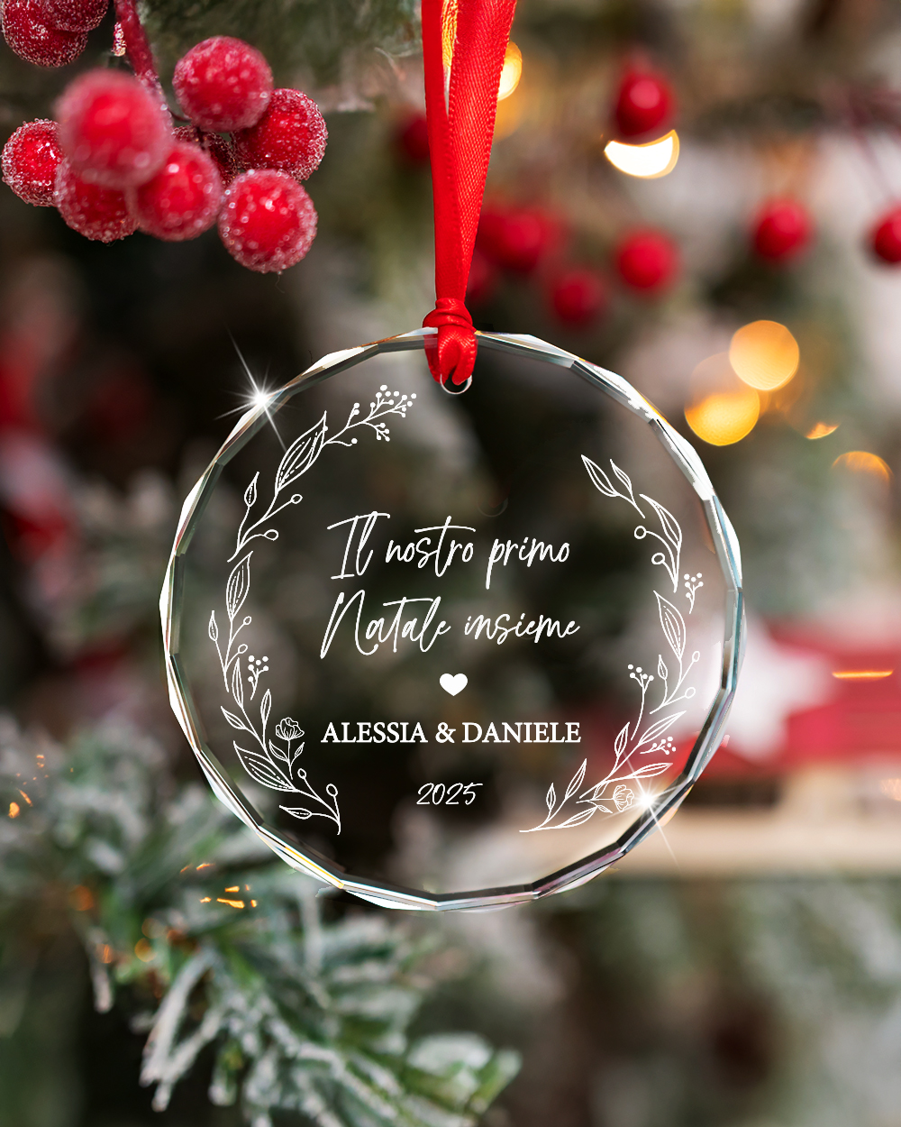 Addobbi Natalizi Personalizzati Con Foto | Regalo Di Nozze Coppie | Cristallo O Acrilico A Forma Di Cuore