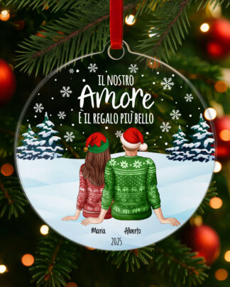 Decorazione di Natale Pallina Personalizzata con Ritratto Sagome di Spalle - Idea Regalo Natale Lui, Lei